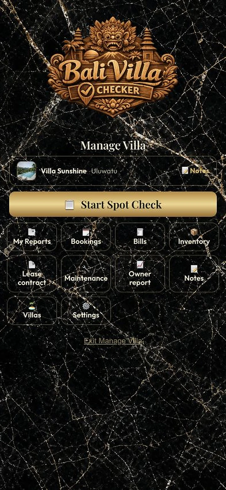 Current Manage Villa dashboard