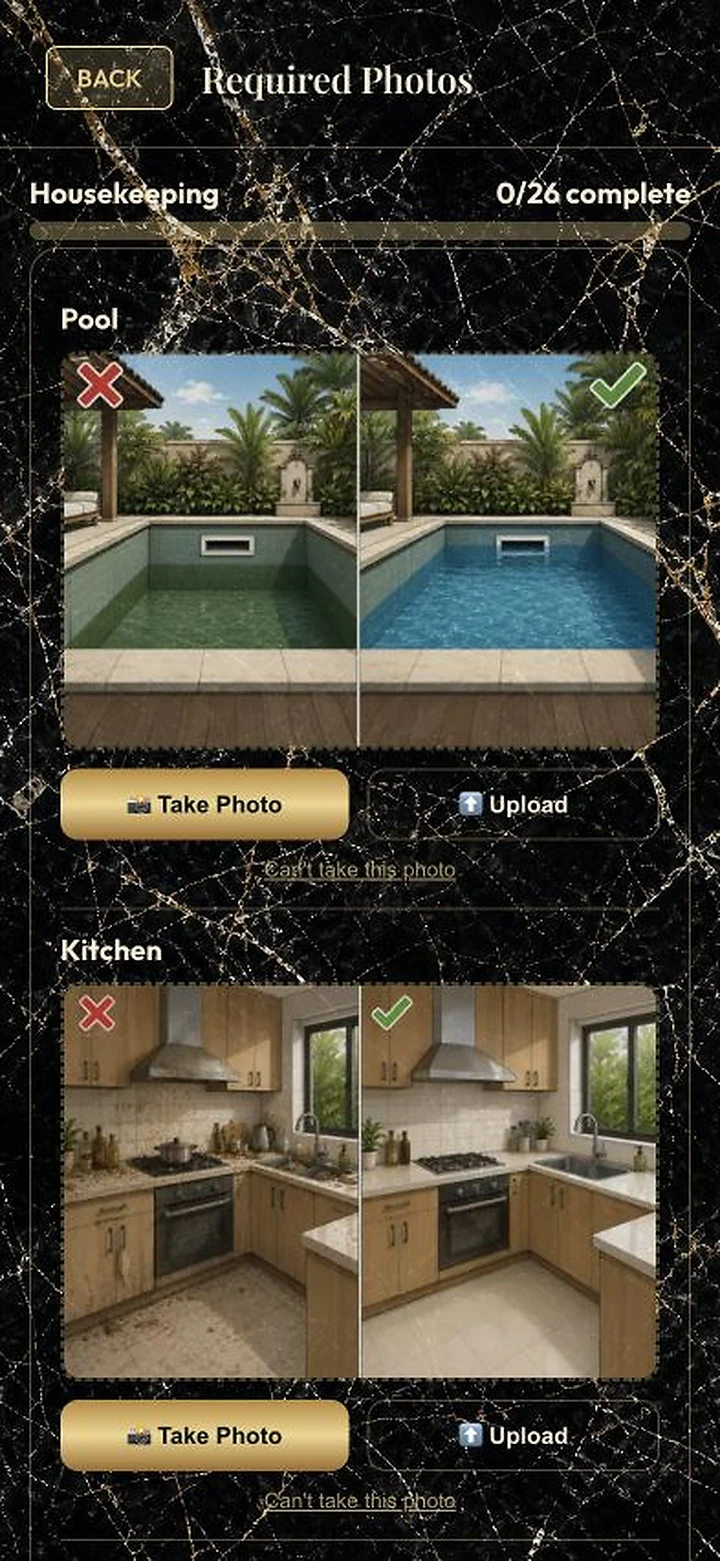 Required housekeeping photo checklist