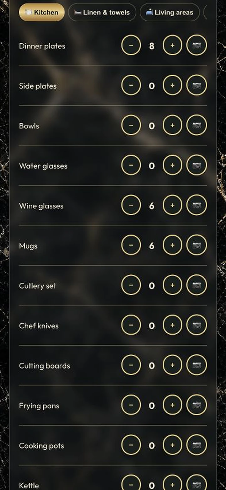 Current villa inventory screen