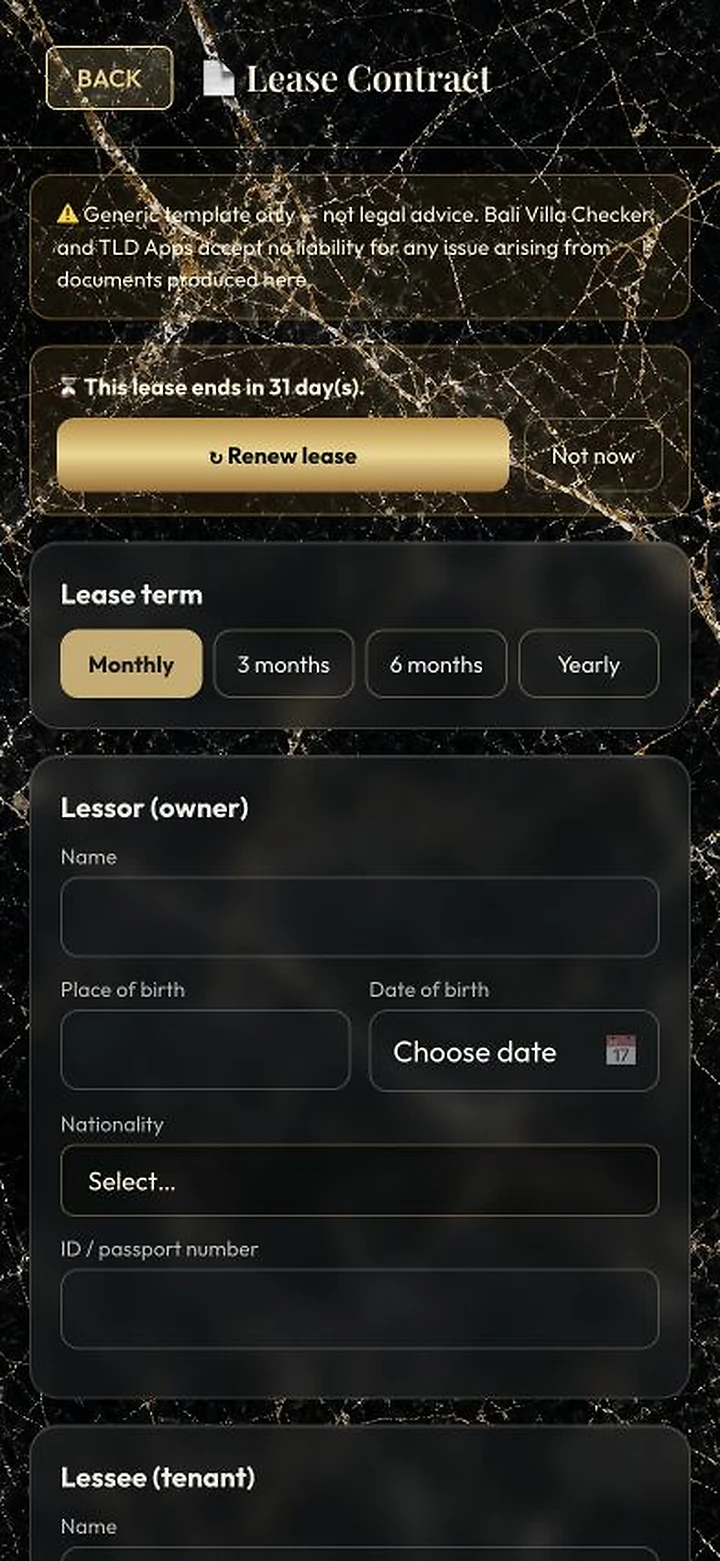 Current villa lease contract builder