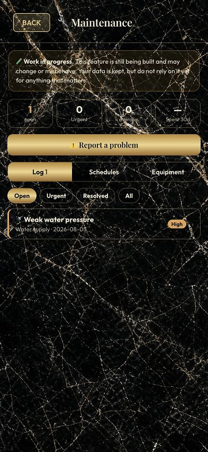 Current villa maintenance tracker