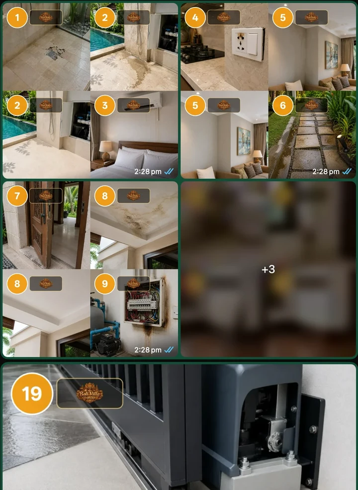 WhatsApp-ready defect report for Villa Sunset